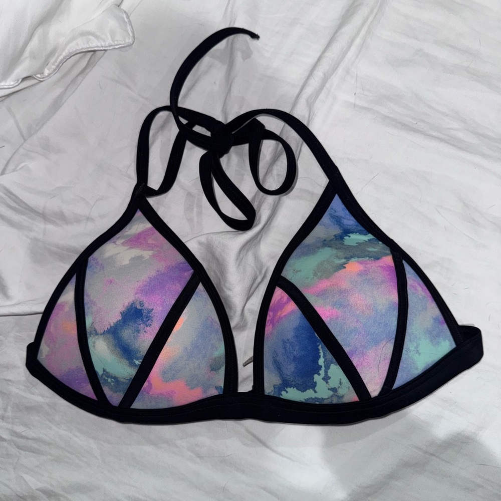 Victoria's Secret Black Strappy Watercolor Tie Dye Large Bikini Top